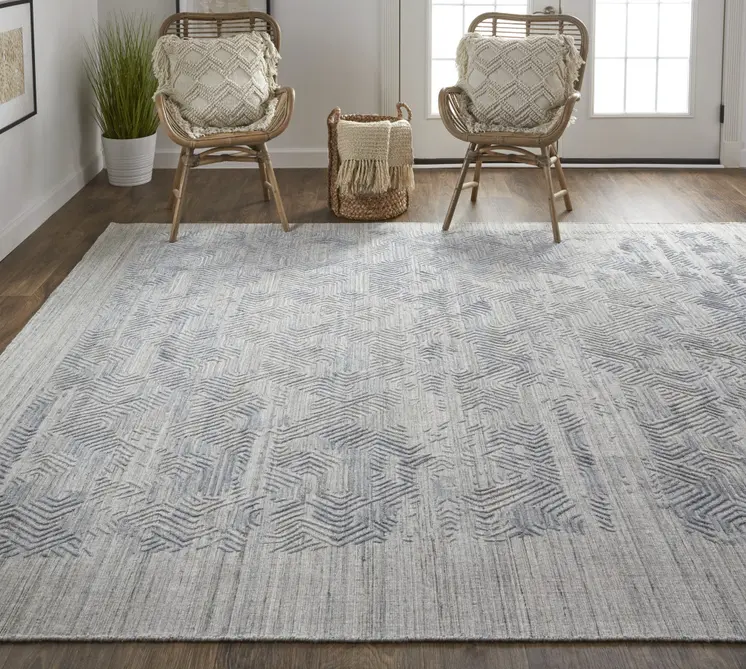 4' X 6' Blue and Gray Abstract Hand Woven Distressed Area Rug