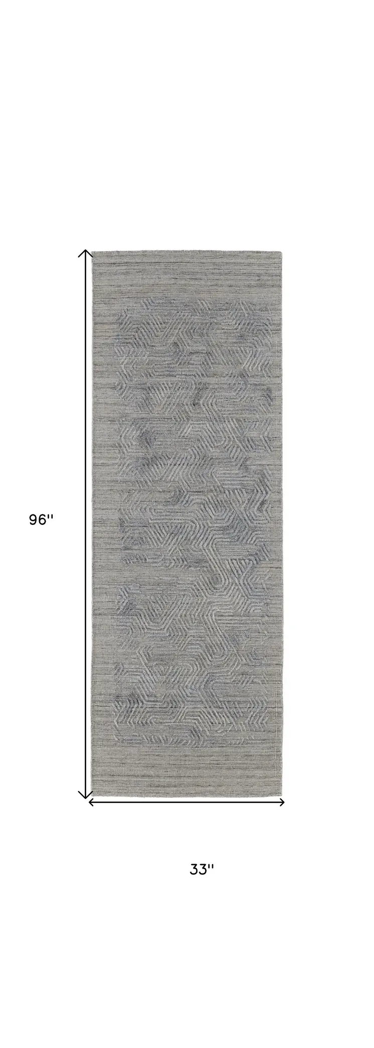 8' Gray and Blue Abstract Hand Woven Runner Rug