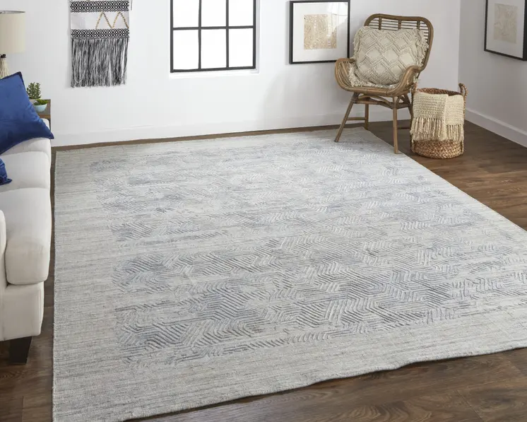 2' X 3' Blue and Gray Abstract Hand Woven Area Rug