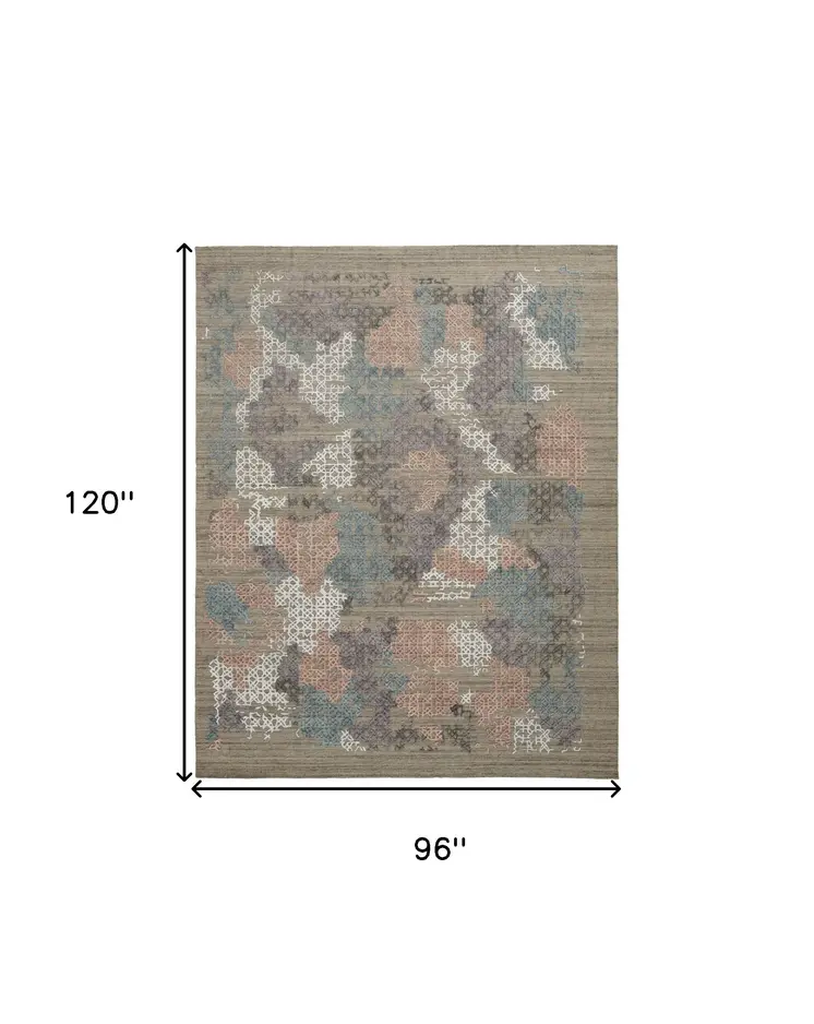 8' X 10' Pink Blue And Taupe Abstract Hand Woven Area Rug