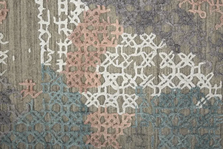10' Pink Blue And Taupe Abstract Hand Woven Runner Rug