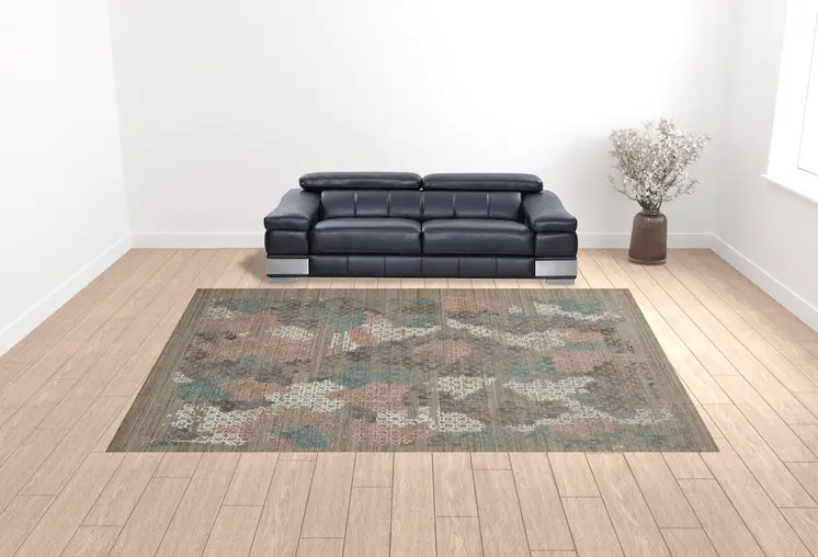 12' X 15' Pink Blue And Taupe Abstract Hand Woven Distressed Area Rug