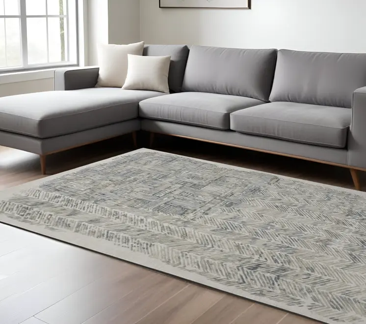 10' X 14' Green Blue And Ivory Abstract Hand Woven Area Rug