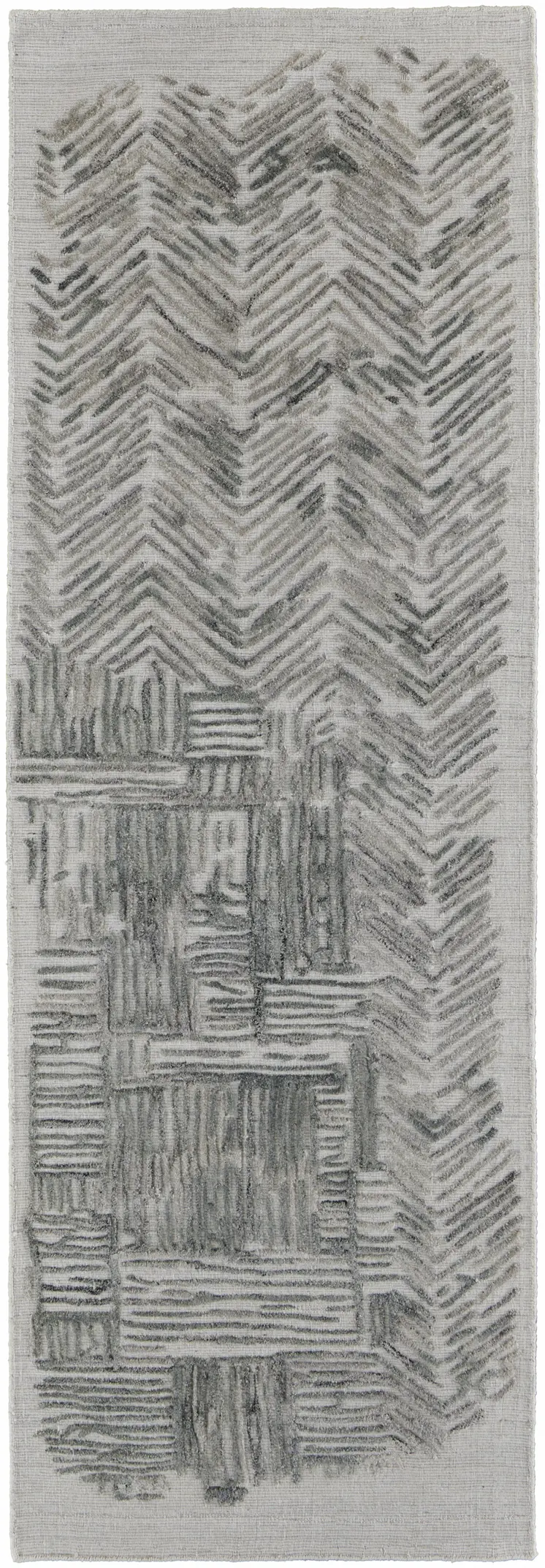 10' Blue and Ivory Abstract Hand Woven Runner Rug