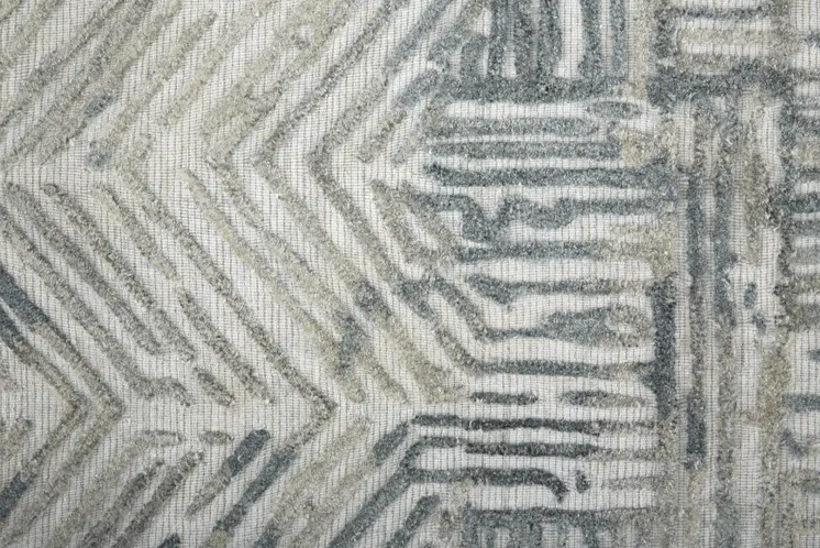 10' Blue and Ivory Abstract Hand Woven Runner Rug