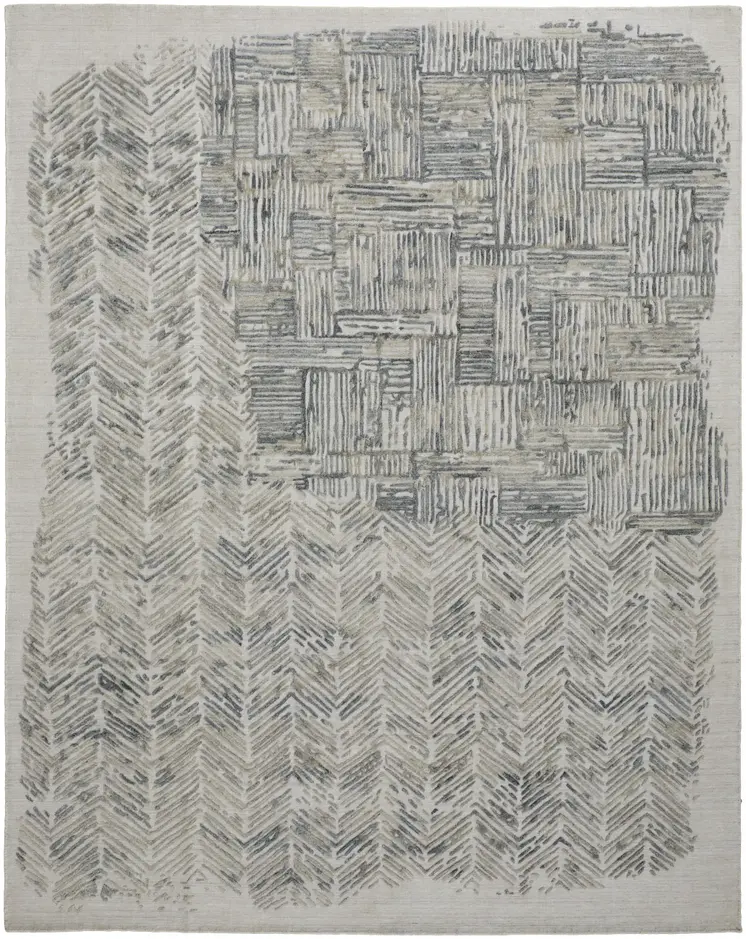 12' X 15' Green Blue And Ivory Abstract Hand Woven Distressed Area Rug