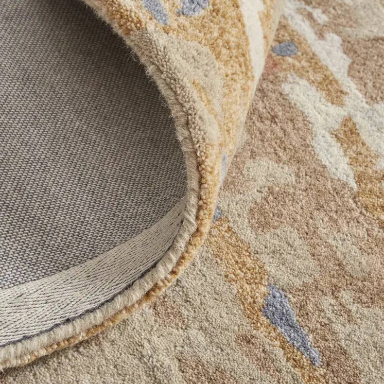 5' X 8' Tan and Blue Wool Abstract Hand Tufted Area Rug