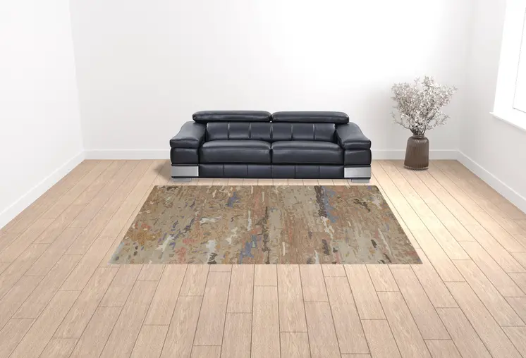 9' X 12' Tan And Blue Wool Abstract Tufted Handmade Stain Resistant Area Rug