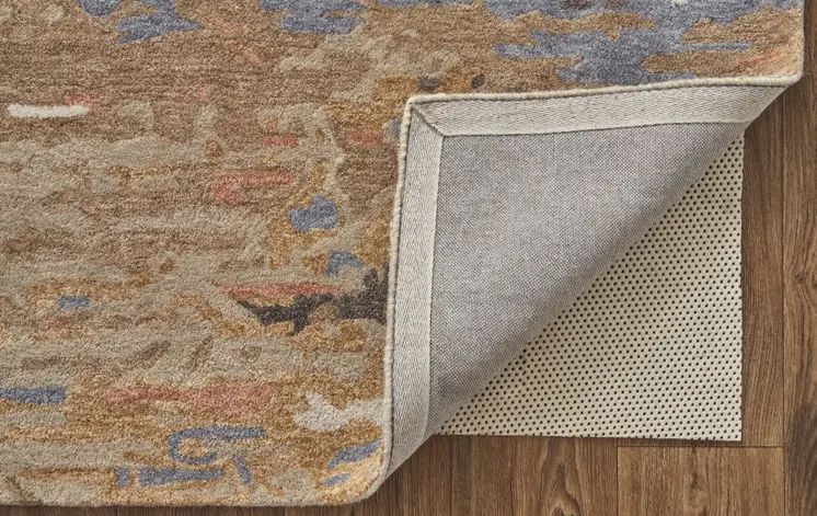 9' X 12' Tan And Blue Wool Abstract Tufted Handmade Stain Resistant Area Rug