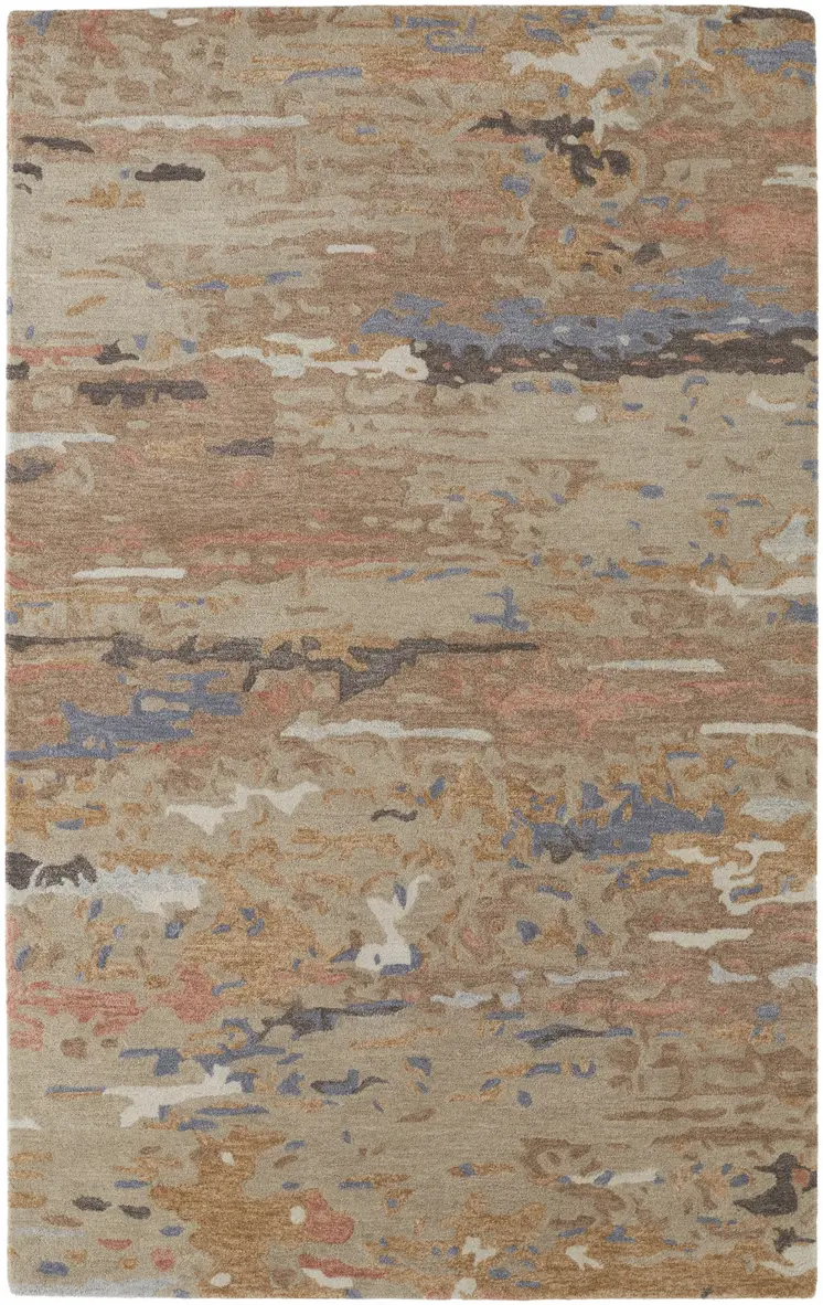 12' X 15' Tan And Blue Wool Abstract Tufted Handmade Area Rug