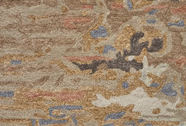 12' X 15' Tan And Blue Wool Abstract Tufted Handmade Area Rug