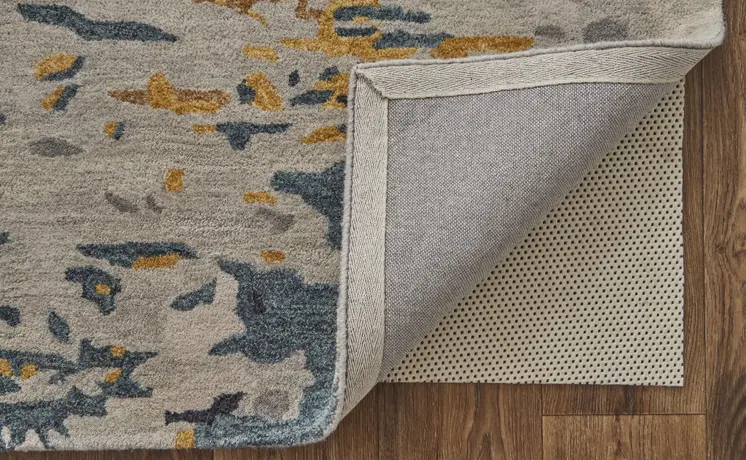 4' X 6' Gray Yellow And Blue Wool Abstract Tufted Handmade Stain Resistant Area Rug