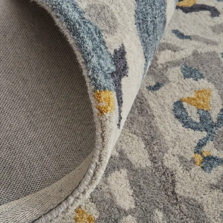4' X 6' Gray Yellow And Blue Wool Abstract Tufted Handmade Stain Resistant Area Rug