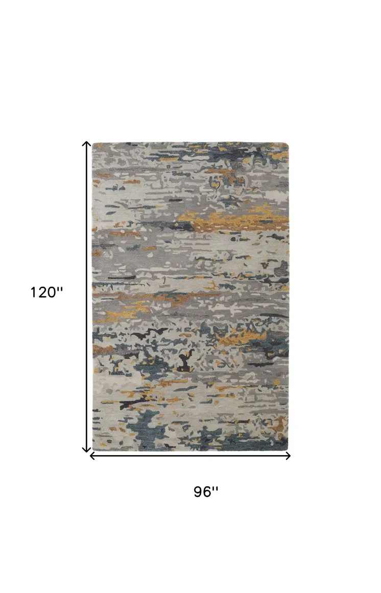8' X 10' Blue and Gray Wool Abstract Hand Tufted Area Rug