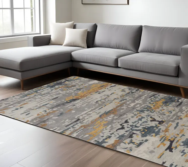 8' X 10' Blue and Gray Wool Abstract Hand Tufted Area Rug