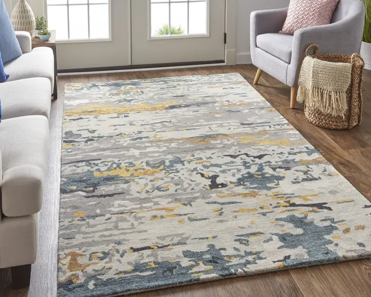 8' X 10' Blue and Gray Wool Abstract Hand Tufted Area Rug