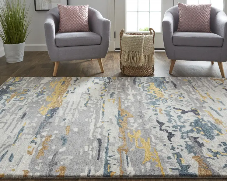 8' X 10' Blue and Gray Wool Abstract Hand Tufted Area Rug