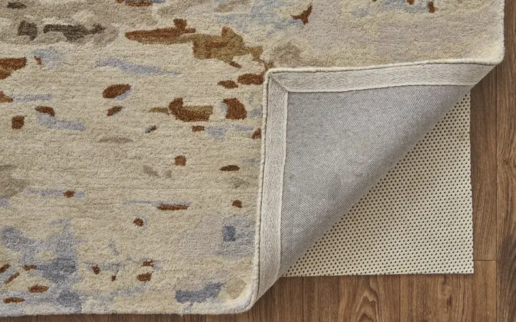 9' X 12' Ivory Blue And Brown Wool Abstract Tufted Handmade Stain Resistant Area Rug