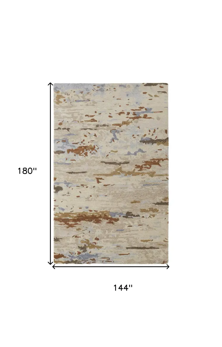 12' X 15' Ivory Blue And Brown Wool Abstract Tufted Handmade Area Rug