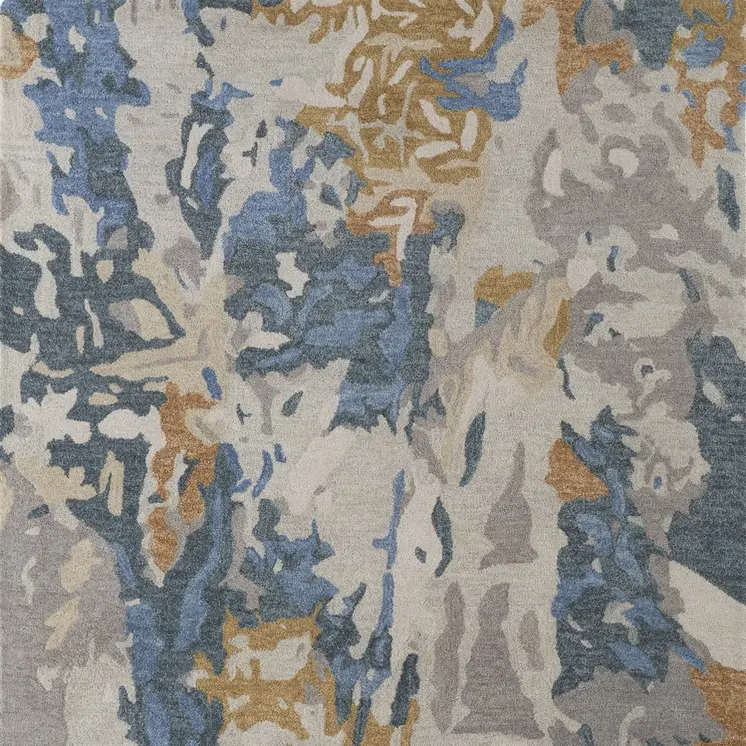 5' X 8' Blue and Gray Wool Abstract Hand Tufted Area Rug