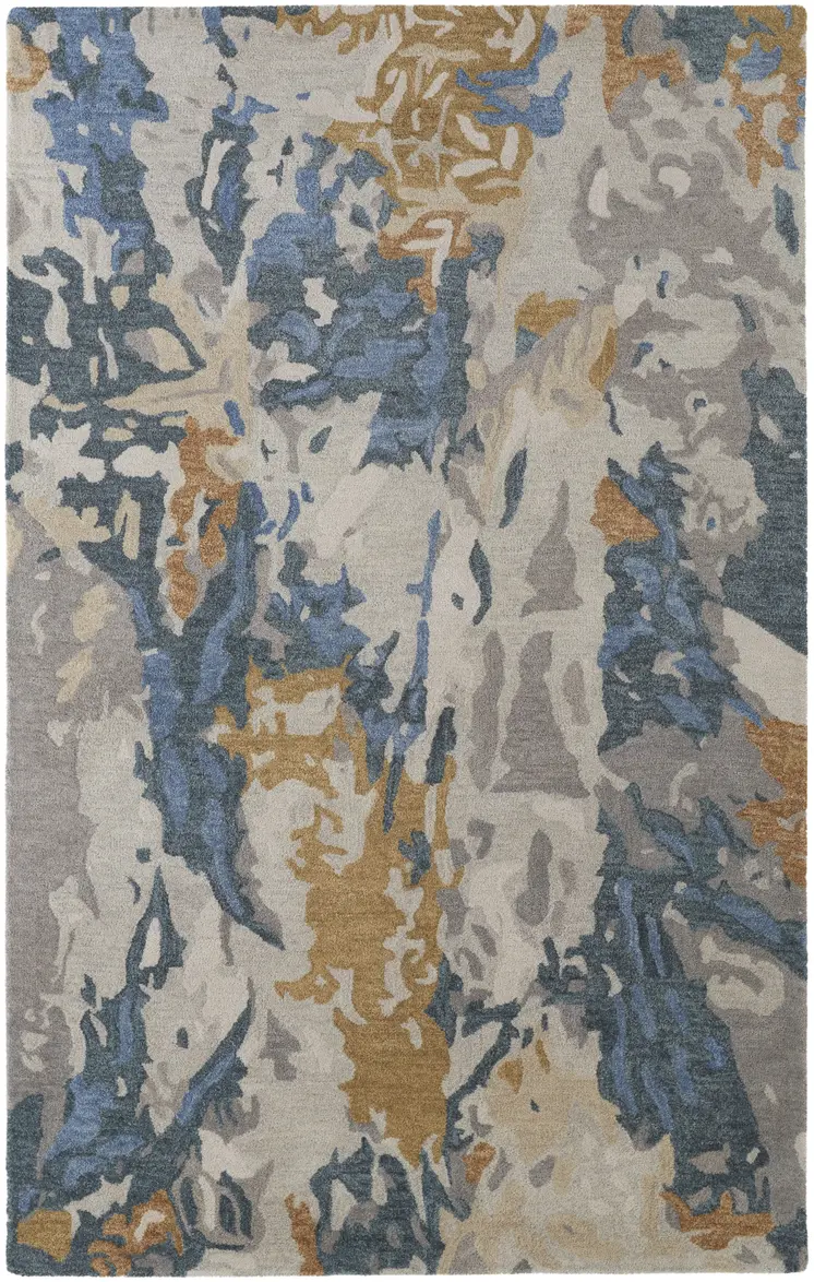 5' X 8' Blue and Gray Wool Abstract Hand Tufted Area Rug