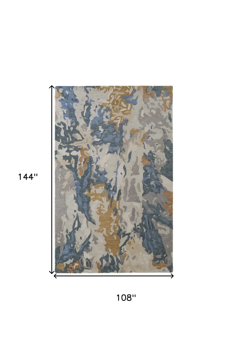9' X 12' Blue and Gray Abstract Hand Tufted Area Rug