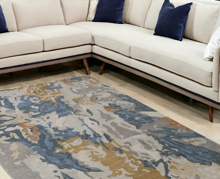9' X 12' Blue and Gray Abstract Hand Tufted Area Rug