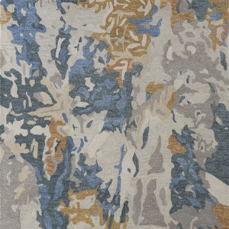 12' X 15' Gray Blue And Gold Wool Abstract Tufted Handmade Area Rug