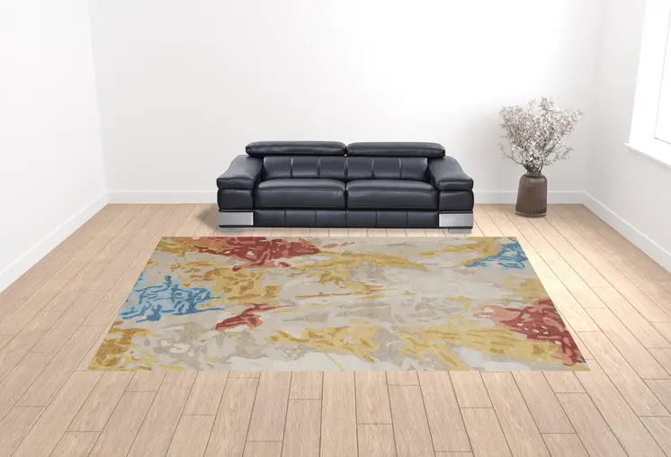 12' X 15' Ivory Yellow And Blue Wool Abstract Tufted Handmade Area Rug
