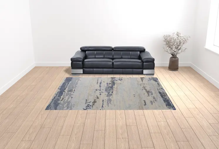 9' X 12' Blue Gray And Ivory Wool Abstract Tufted Handmade Stain Resistant Area Rug