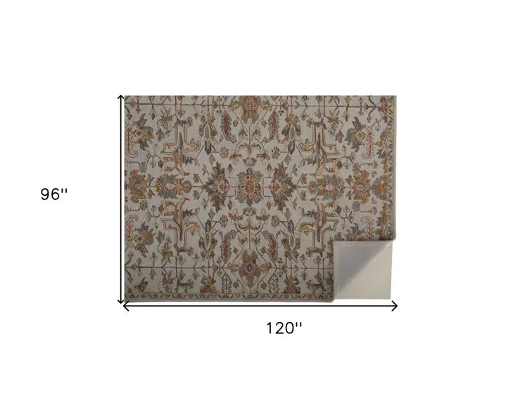 8' X 10' Gray And Gold Wool Floral Tufted Handmade Stain Resistant Area Rug