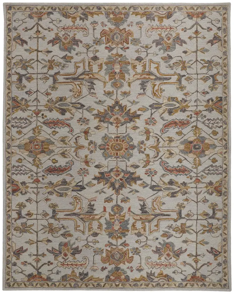 2' X 3' Gray And Gold Wool Floral Tufted Handmade Stain Resistant Area Rug