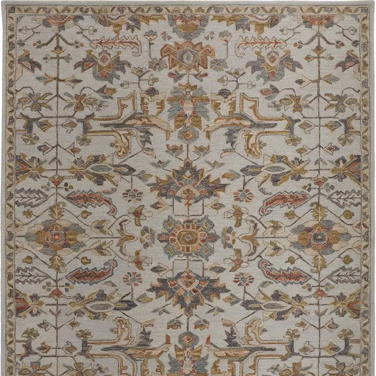 2' X 3' Gray And Gold Wool Floral Tufted Handmade Stain Resistant Area Rug