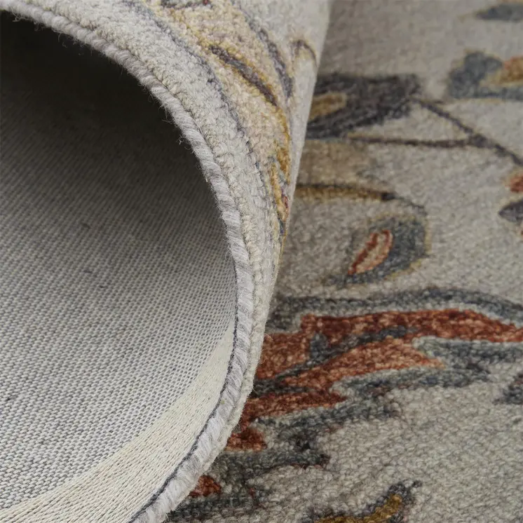 2' X 3' Gray And Gold Wool Floral Tufted Handmade Stain Resistant Area Rug