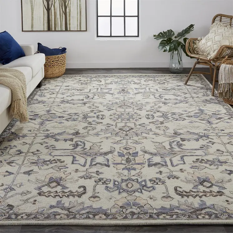 4' X 6' Ivory And Gray Wool Floral Tufted Handmade Stain Resistant Area Rug