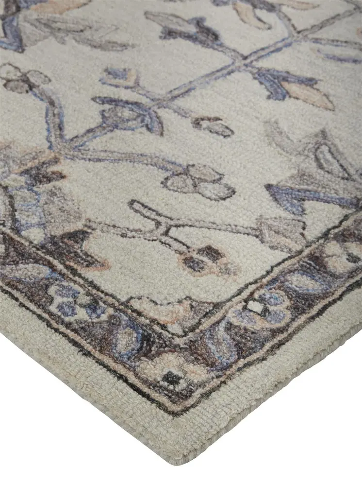 4' X 6' Ivory And Gray Wool Floral Tufted Handmade Stain Resistant Area Rug
