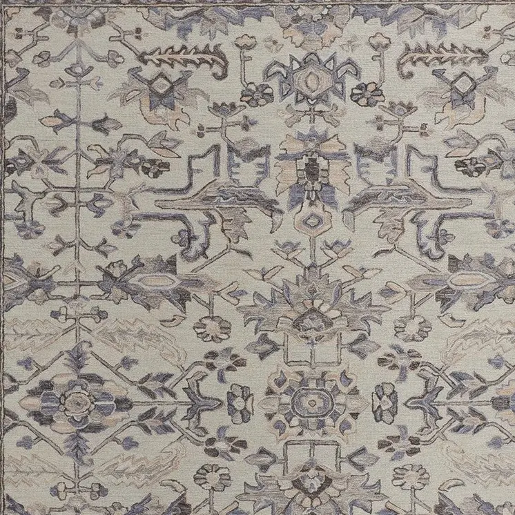 10' X 14' Ivory And Gray Wool Floral Tufted Handmade Stain Resistant Area Rug