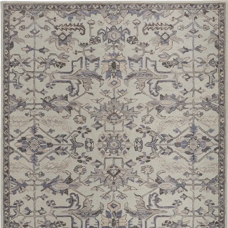 10' X 14' Ivory And Gray Wool Floral Tufted Handmade Stain Resistant Area Rug