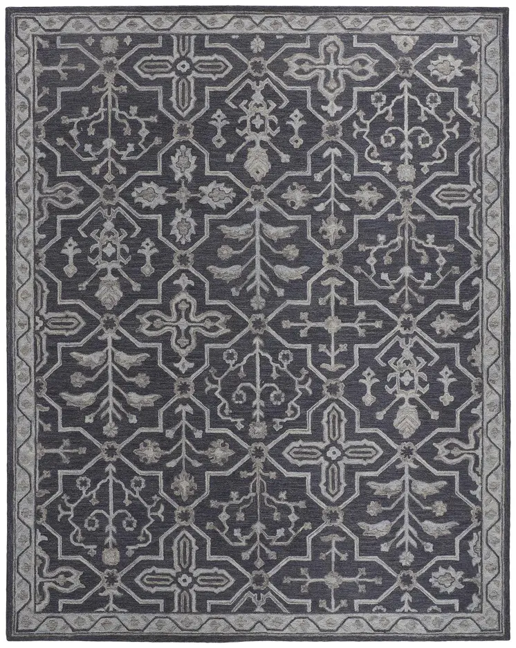 5' X 8' Blue And Gray Wool Floral Tufted Handmade Stain Resistant Area Rug