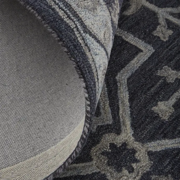 5' X 8' Blue And Gray Wool Floral Tufted Handmade Stain Resistant Area Rug