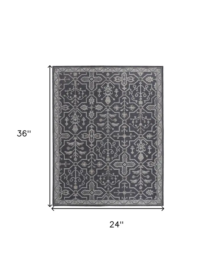 2' X 3' Blue And Gray Wool Floral Tufted Handmade Stain Resistant Area Rug