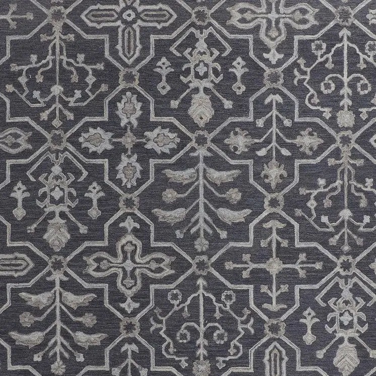 2' X 3' Blue And Gray Wool Floral Tufted Handmade Stain Resistant Area Rug