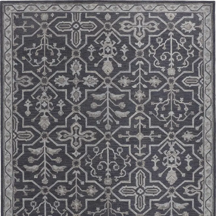 2' X 3' Blue And Gray Wool Floral Tufted Handmade Stain Resistant Area Rug