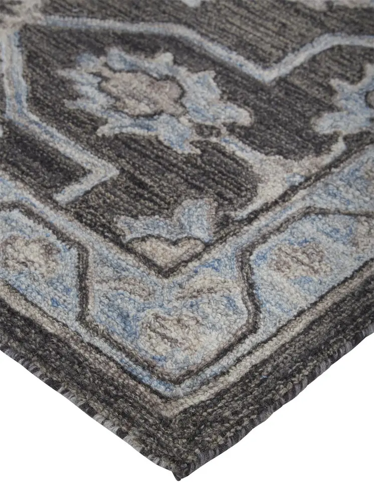 9' X 12' Gray Blue And Ivory Wool Floral Tufted Handmade Stain Resistant Area Rug