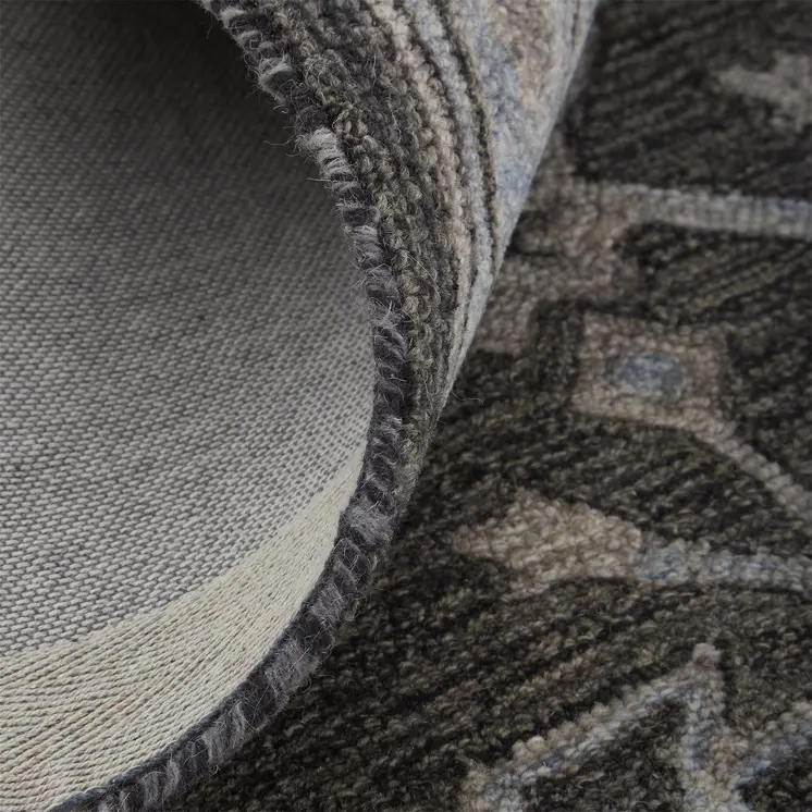 9' X 12' Gray Blue And Ivory Wool Floral Tufted Handmade Stain Resistant Area Rug