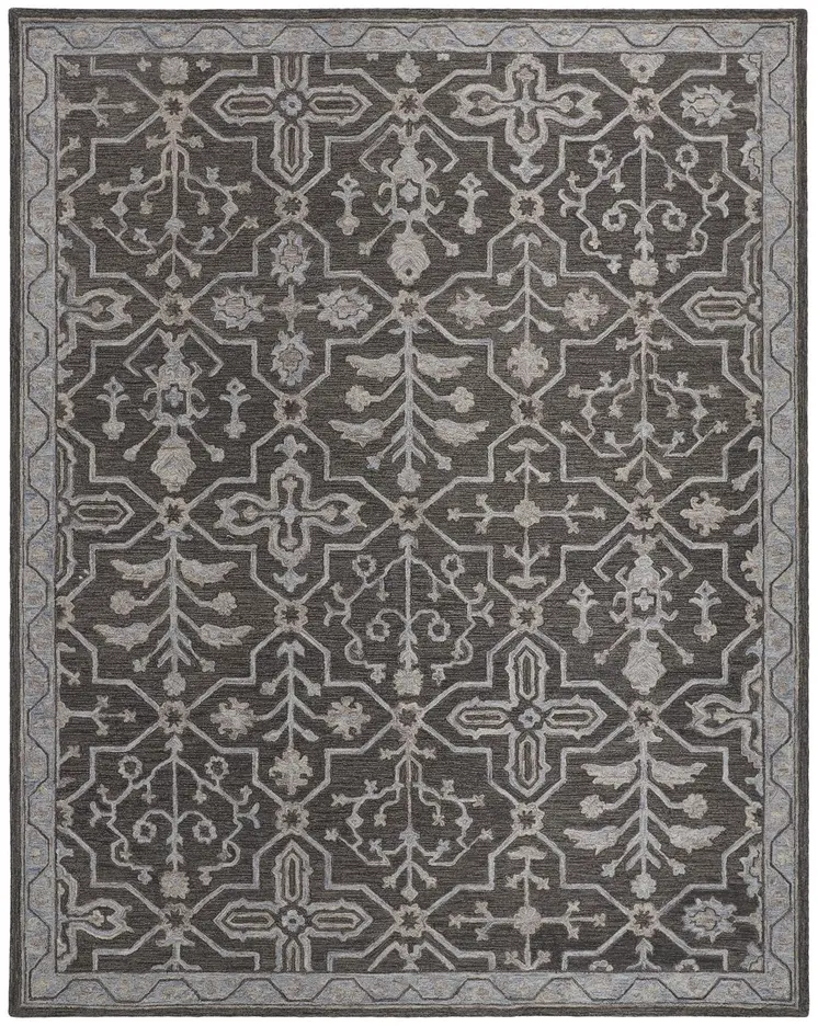 10' X 14' Gray Blue And Ivory Wool Floral Tufted Handmade Stain Resistant Area Rug