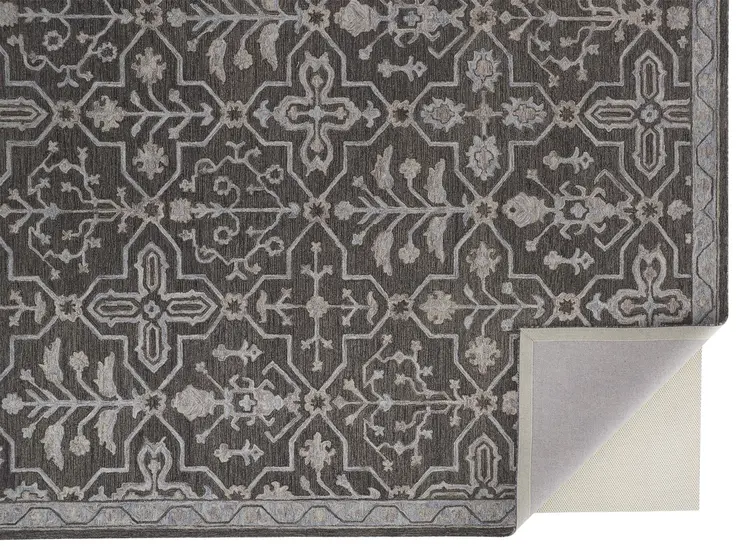 10' X 14' Gray Blue And Ivory Wool Floral Tufted Handmade Stain Resistant Area Rug