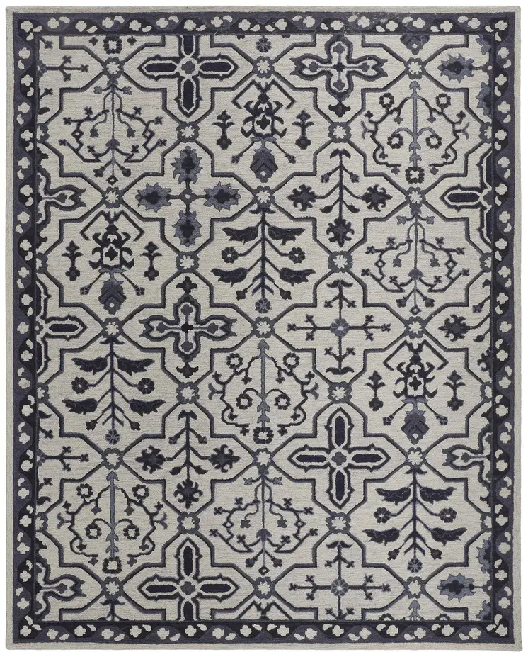 5' X 8' Taupe And Gray Wool Floral Tufted Handmade Stain Resistant Area Rug