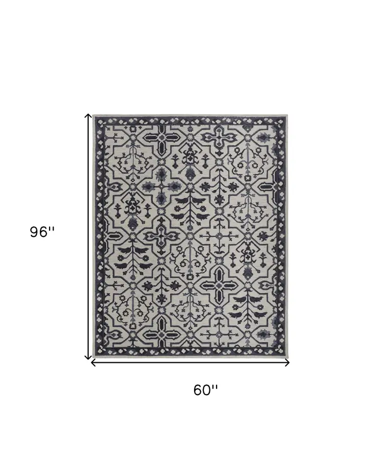 5' X 8' Taupe And Gray Wool Floral Tufted Handmade Stain Resistant Area Rug