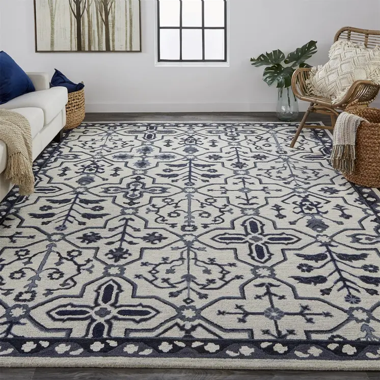 5' X 8' Taupe And Gray Wool Floral Tufted Handmade Stain Resistant Area Rug
